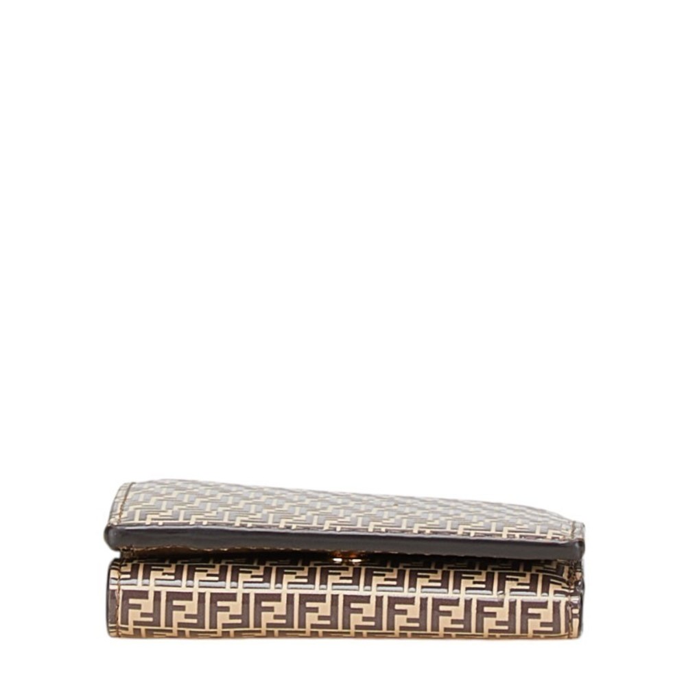 Fendi Leather Liberty Brown Beige Wallet Zucchino Orlock Stampa Tri View 3